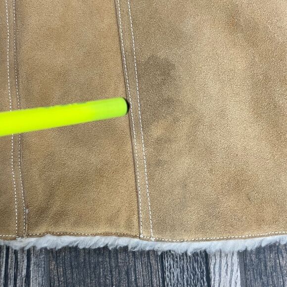 🔥🔥 True Vintage GENUINE LEATHER PILE Tan Suede Western Sherpa Lined VEST Jacke - Picture 10 of 11